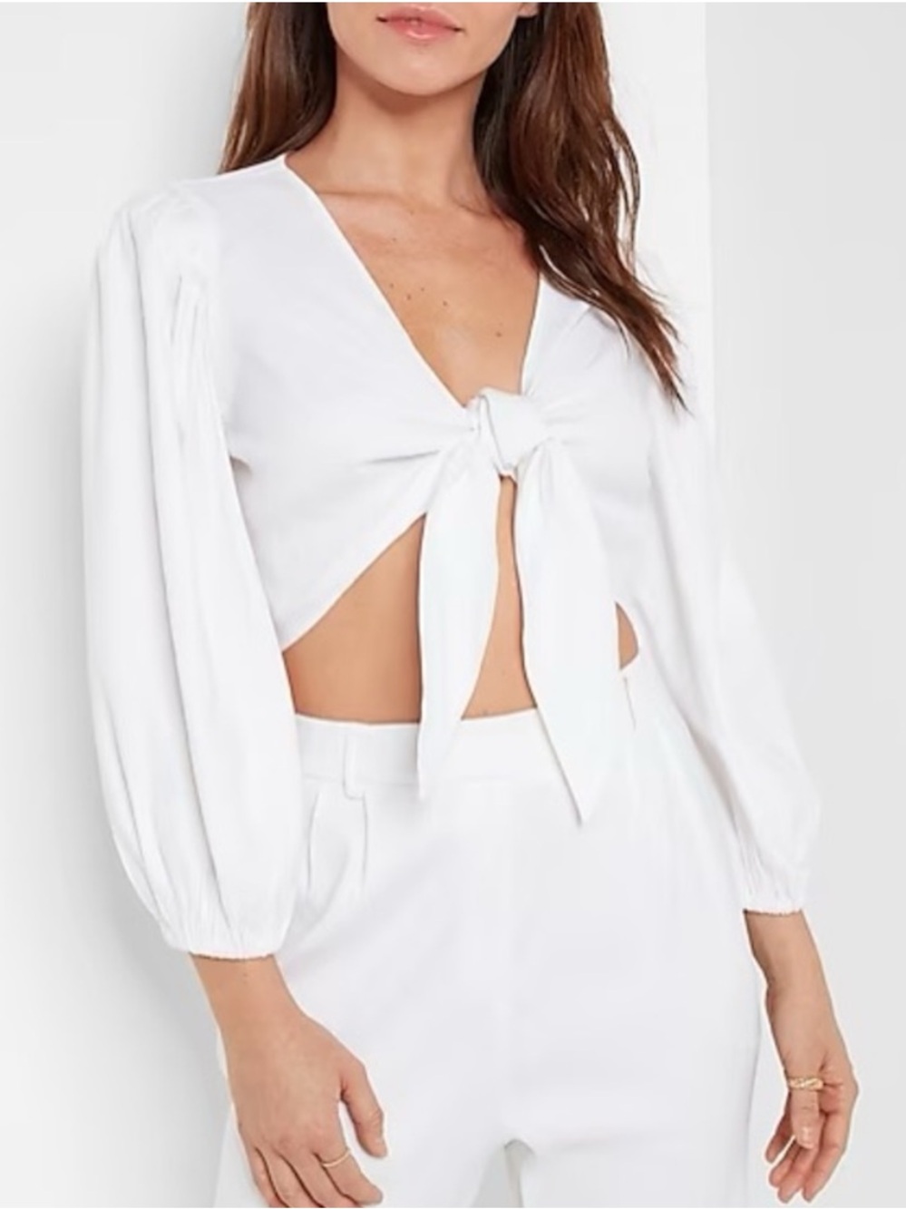 Express White Linen Tie Front Top NWOT